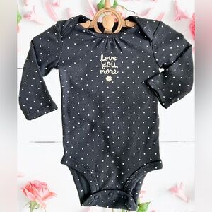 NEW Carters Long Sleeved Onesie Embroidered ‘Love You More’ Navy w/Polka Dots 3M